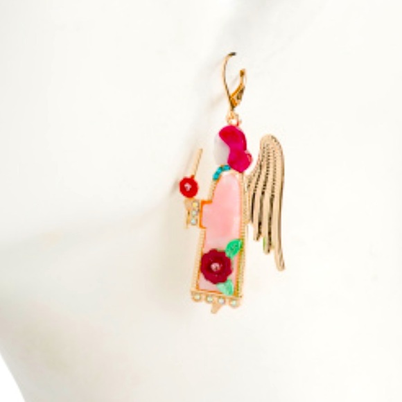 New Betsey Johnson Angel Mismatch Drop Earrings - Picture 2 of 10